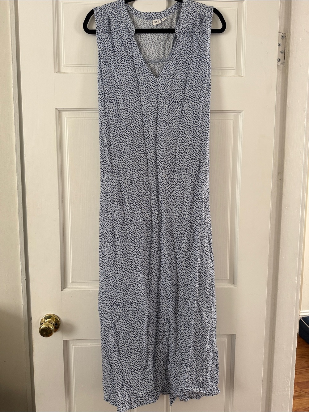 GAP Light Blue Micro Print Sleeveless V-Neck Dress